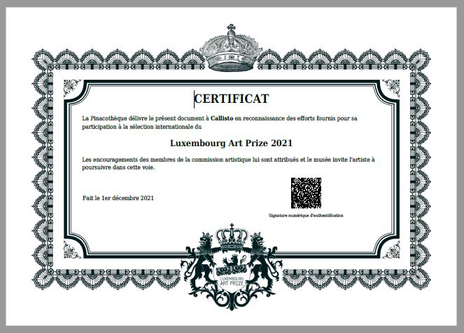 Certificat de mérite – Luxembourg Art Prizee 2021