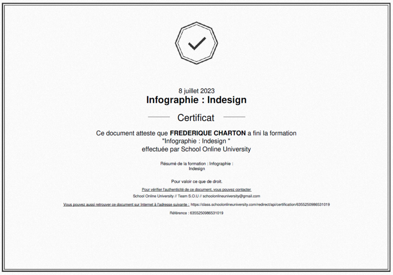Certificat Adobe INDESIGN